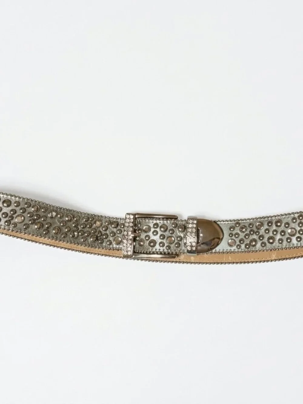 B.B. Simon Metallic Silver Swarovski Crystal Studded Leather Western Belt, S 32